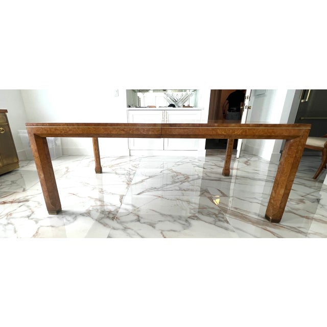 Mastercraft Mid-Century Hollywood Regency Burl Wood & Brass Dining Table For Sale - Image 10 of 11