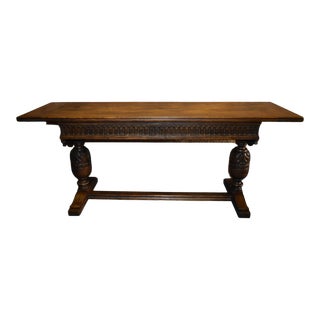 Antique Oak Tudor Style Library Table/Console For Sale