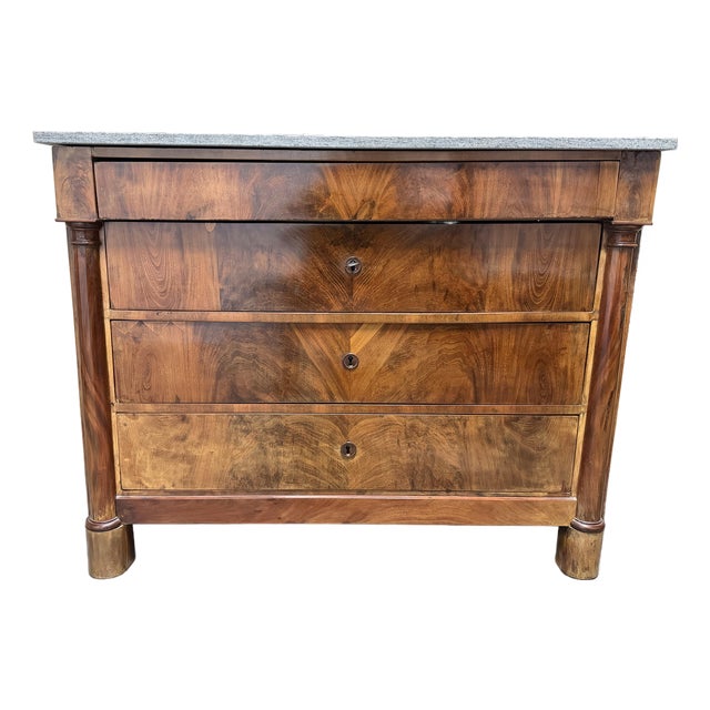 Antique 19th Century French Empire Chest of Drawers With Marble Top For Sale