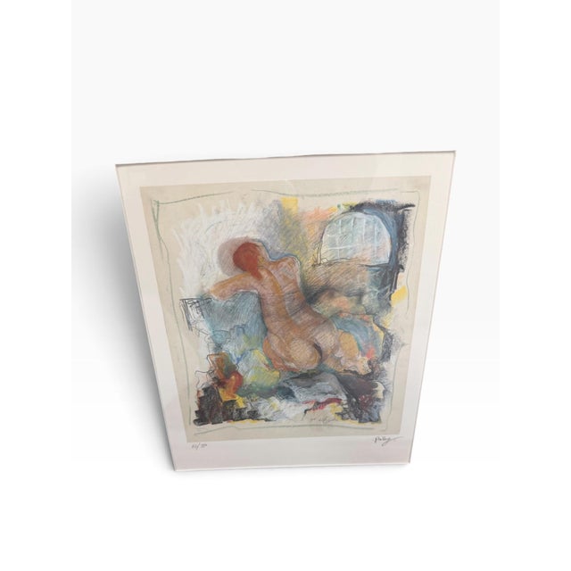 An elegant and striking framed offset lithograph by listed modernist artist Albert Poleg. Titled "Study of Nude," this...