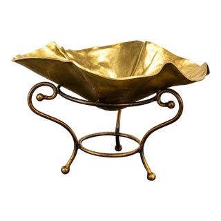 Vintage Gonder Originals Brass Free-Form Bowl With Stand, Handmade in Haiti For Sale