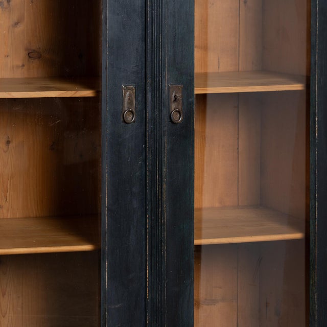 Black Early 20th-Century Hungarian Black Painted Display Cabinet Bookcase For Sale - Image 8 of 12