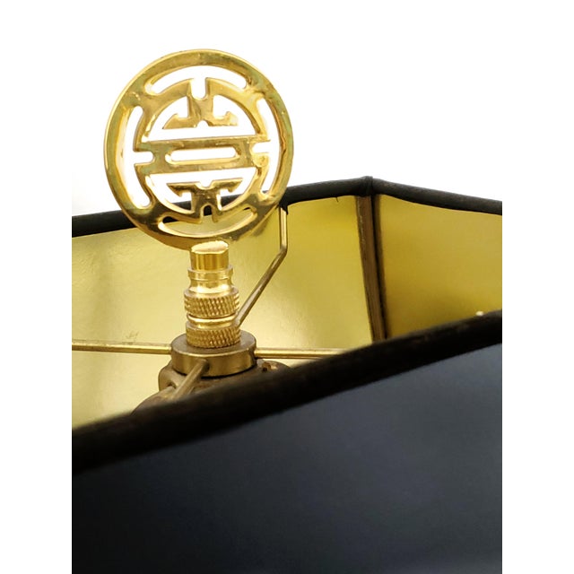 Metal Lamp Vintage Chinese Imperial Yellow Crackled Porcelain & Shade For Sale - Image 7 of 17