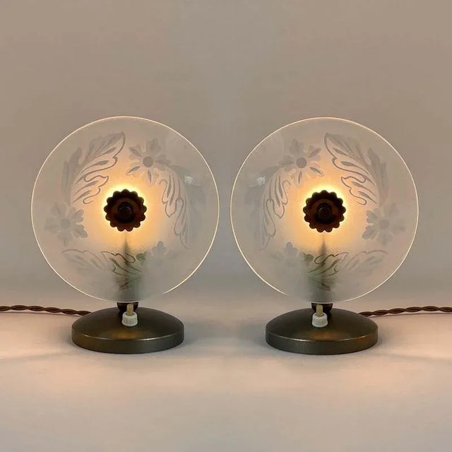 Mid-Century Etched Glass Table Lamps, Italy, 1950s, Set of 2 For Sale - Image 15 of 16