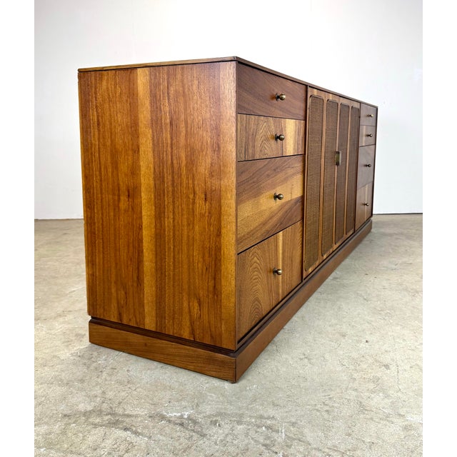 Mid Century Modern Pecan Wood & Cane Credenza by Kaufman of Collingwood For Sale In New York - Image 6 of 12