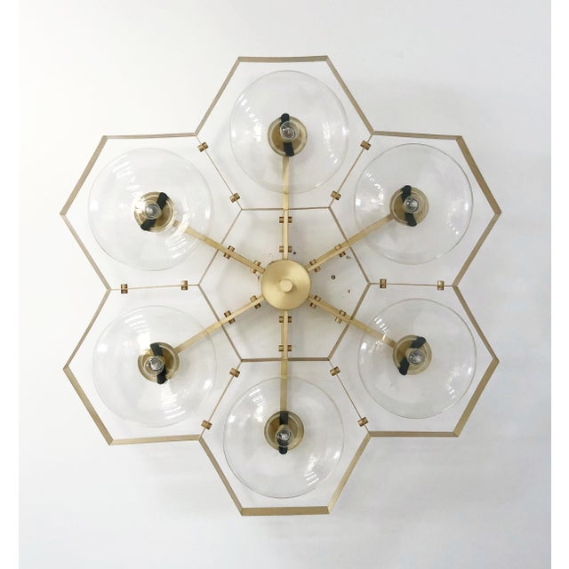 Fabio Ltd 21st Century Hive Satin Brass Clear Murano Flush Mount by Fabio LTD For Sale - Image 4 of 9