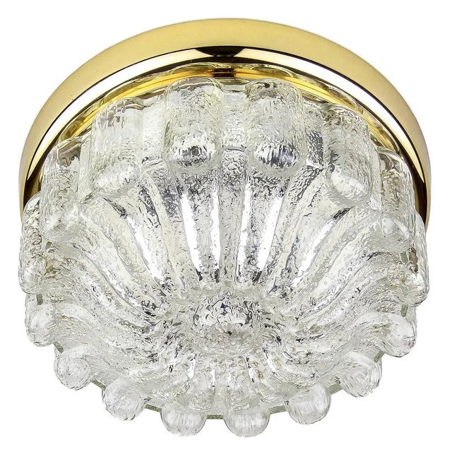 Vintage Ceiling Light in Structured Glass & Brass from Limburg, 1970s For Sale - Image 6 of 6