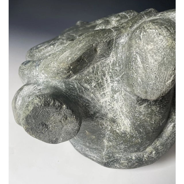 1970s Mid 20th Century +25 LBS Huge Native Inuit Hand Carved Stone Sitting Human Art Sculpture For Sale - Image 5 of 11