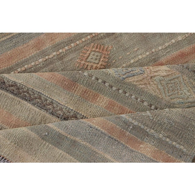 Mid 20th Century Geometric Embroidered Vintage Turkish Flat-Weave Runner in Warm Tones For Sale - Image 11 of 12
