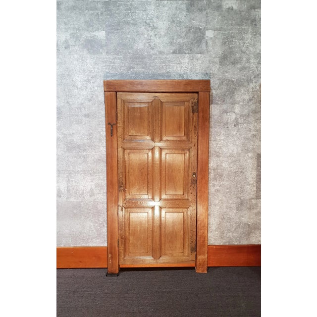 Wood Antique Oak 6-Panel Door with Framework For Sale - Image 7 of 7
