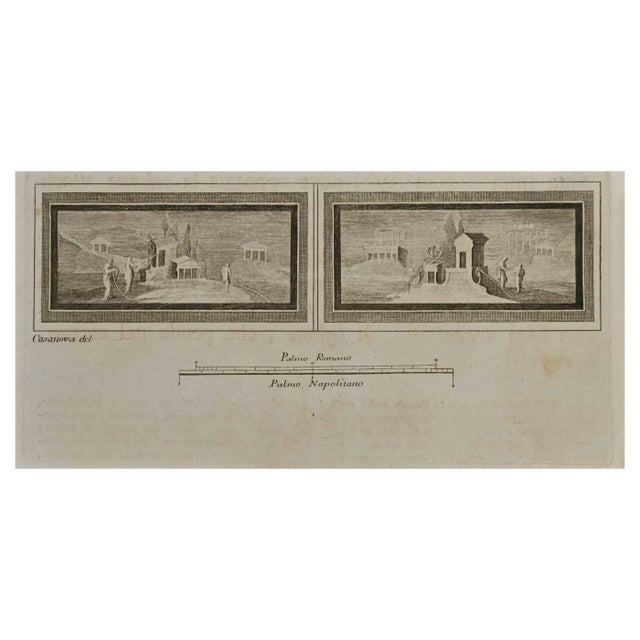 Francesco Casanova, Roman Temple And Villa Fresco, Etching, 18th Century For Sale