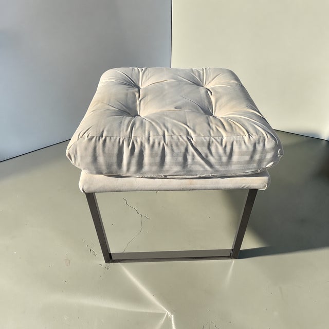 1980s Milo Baughman Style Chrome Upholstered Stool For Sale - Image 5 of 14