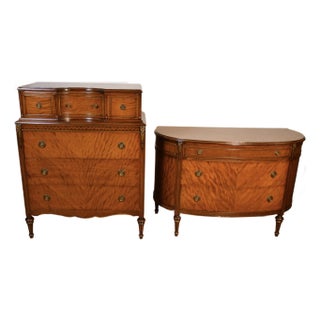1920s Set of Antique French Satinwood High Dresser & Low Dresser For Sale