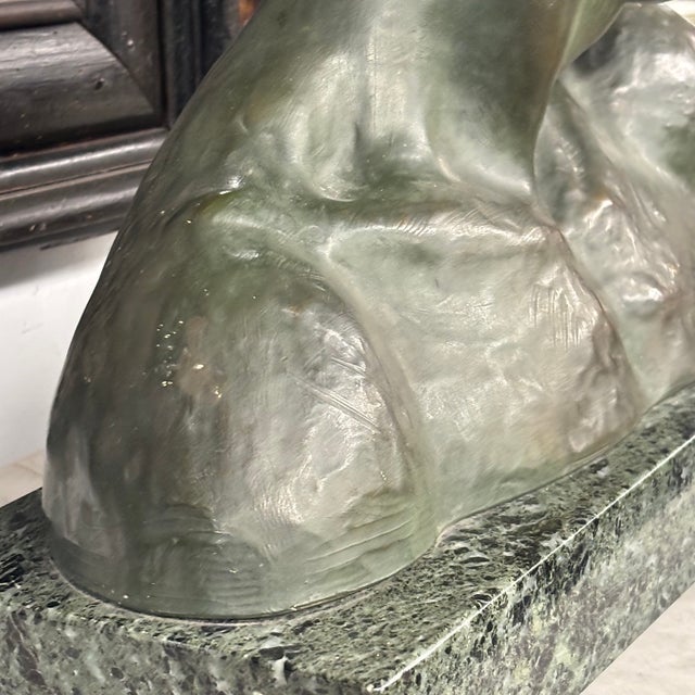 Splendid antique Art Deco sculpture, 1930, male bust in bronze-patinated terracotta on a green marble base by J. Domisse...