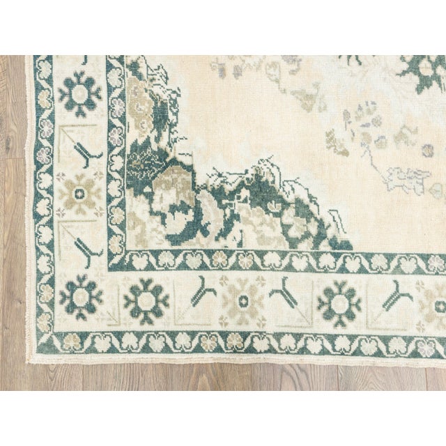 Vintage Oushak Hand-Knotted Turkish Wool Runner Rug For Sale - Image 13 of 16