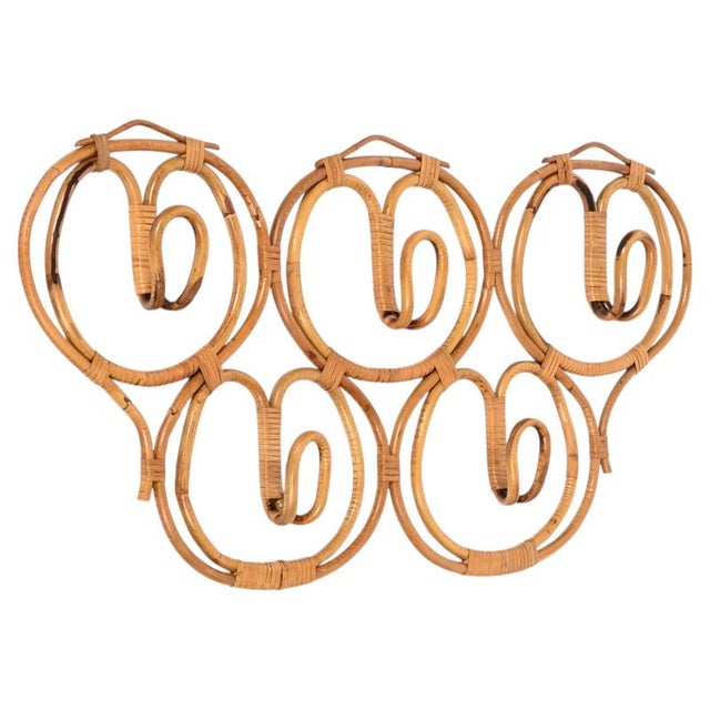 Large 5-Hook Coat Rack in Rattan and Wicker attributed to Franco Albini, Italy, 1960s For Sale - Image 12 of 12