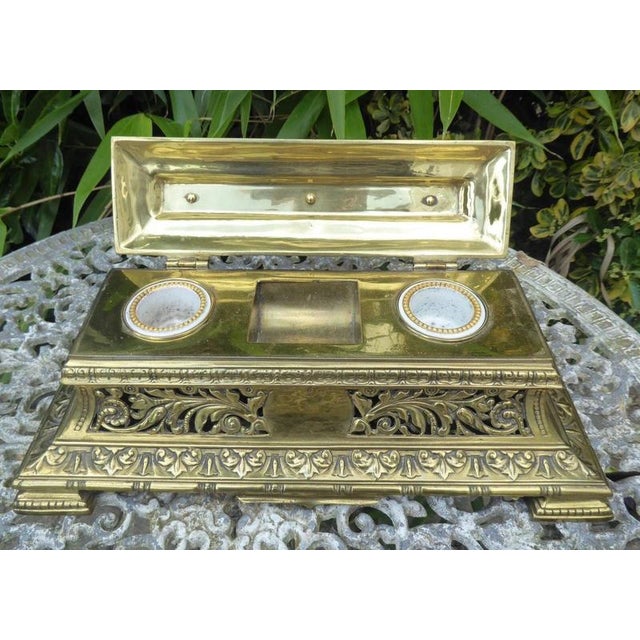 Large Antique Ornate Brass Inkwell, 1820 For Sale - Image 10 of 14