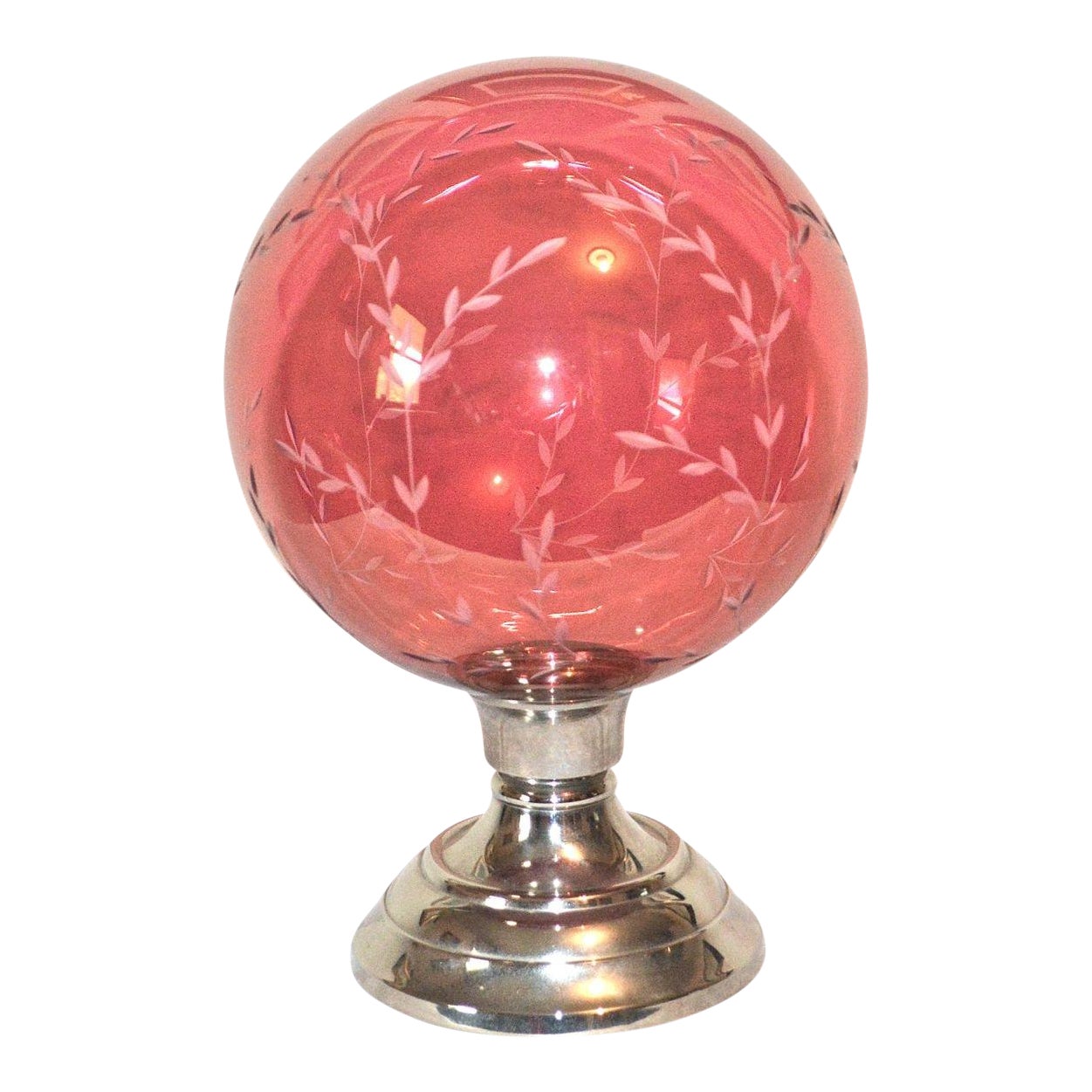 Cranberry Glass & Chrome Gazing Ball Chairish