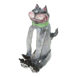 Leslie Wallace Coon Ceramic Cat Folk Art Sculpture For Sale