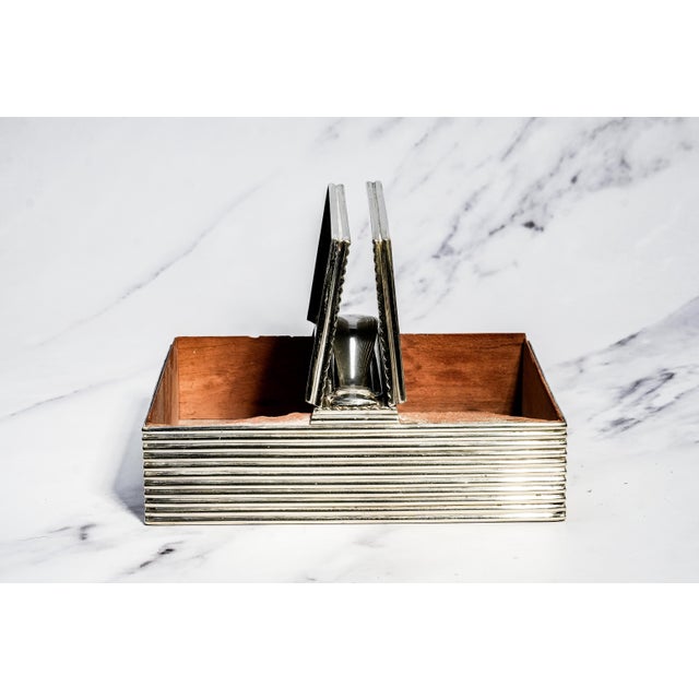 Metal Handsome English Antique Ribbed Silverplate Tobacco Cigar Cigarette Box Home Decor For Sale - Image 7 of 15