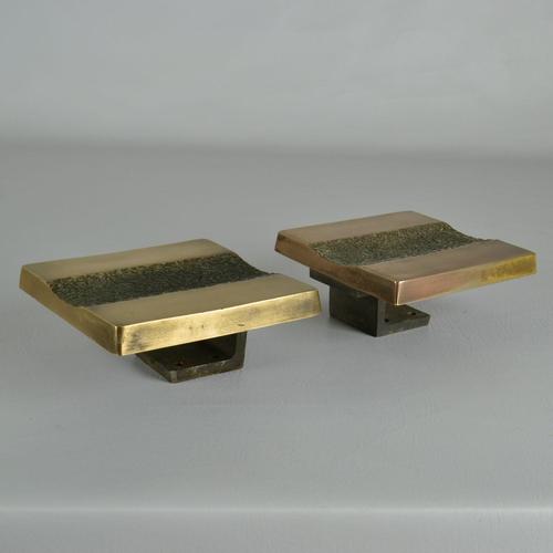 Vintage Architectural Push and Pull Bronze Door Handle Square, 1970s, Set of 5 For Sale - Image 9 of 15