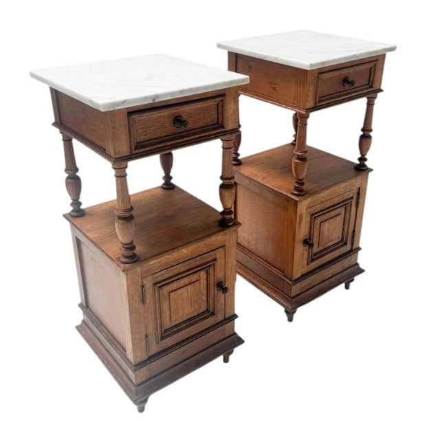 Art Nouveau Nightstands with Marble Tops, 1900s, Set of 2 For Sale - Image 6 of 15