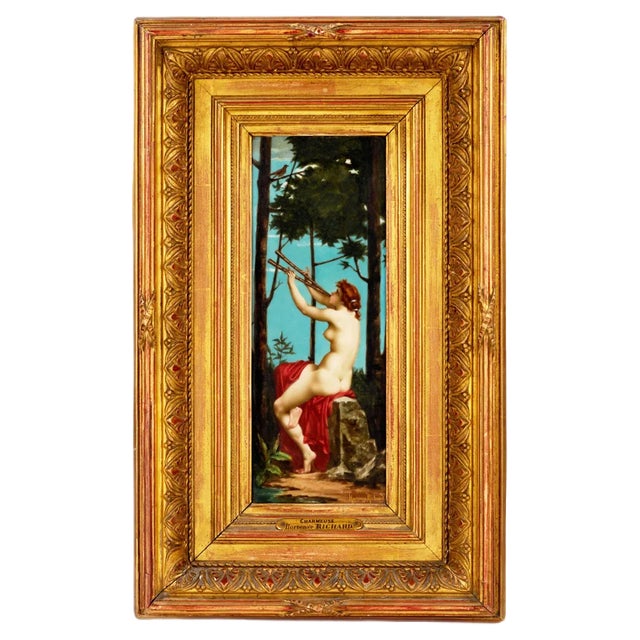 Hortense Richard, Mythical Figure, Porcelain Painting, Framed For Sale