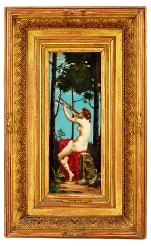 Hortense Richard, Mythical Figure, Porcelain Painting, Framed