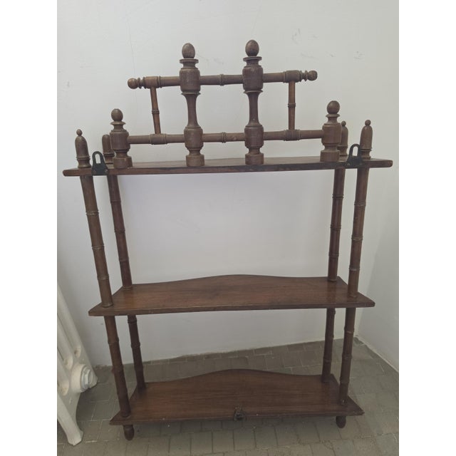 Brown Vintage Bamboo Wall Shelf Faux Bamboo Étagère Hollywood Regency Wall Display Shelf Chinoiserie Cottage Bookcase Decor For Sale - Image 8 of 11