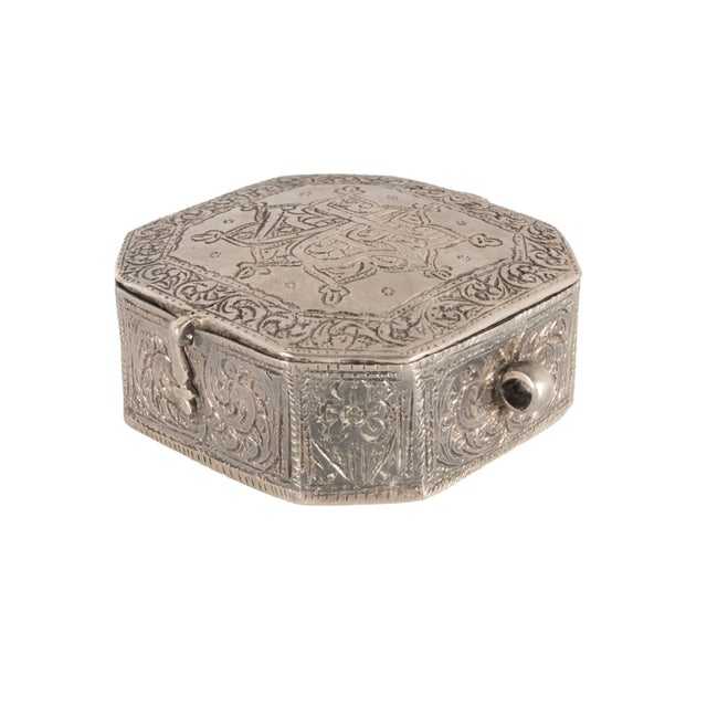 Antique Persian Arab Islamic Silver Engraved Calligraphy Quran Case Amulet 1820 For Sale In Portland, OR - Image 6 of 10