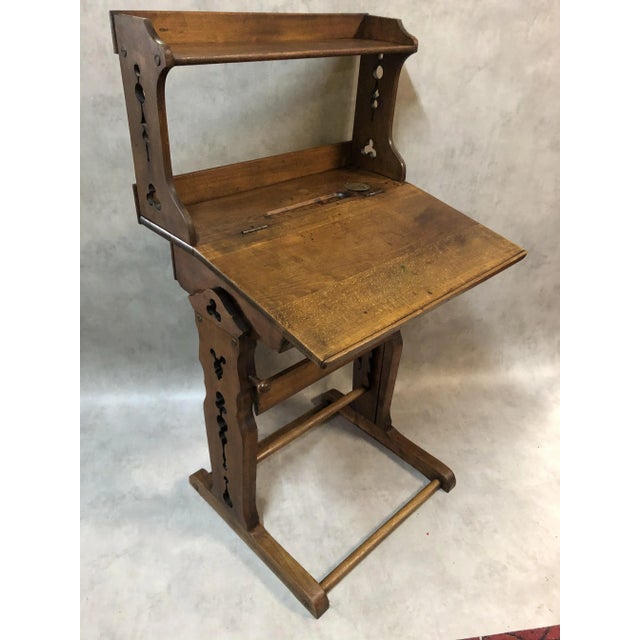 Writing desk office Marine 1900s, adjustable height: Lowest position 80 cm, maximum height 110 cm. Height 155 cm at the...