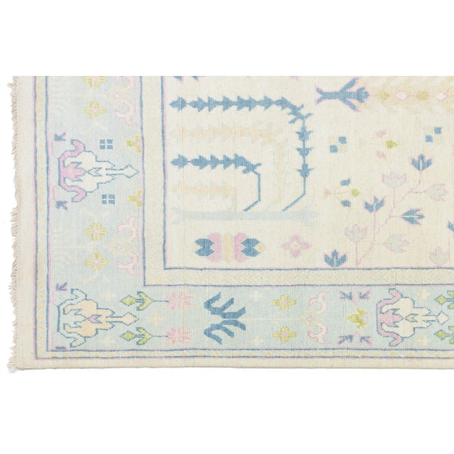 Bright Pink Turkish Inspired Modern Oushak Wool Rug With Minimalist Botanical Design 9x12 For Sale - Image 8 of 10