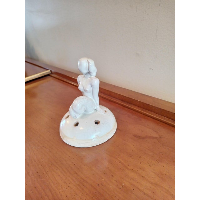 Vintage Antique Nude Woman Ceramic Flower Frog For Sale - Image 4 of 6