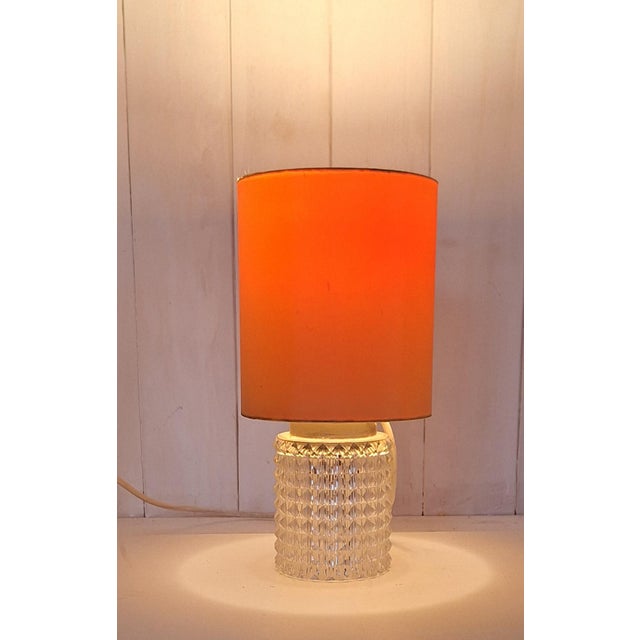 Glass Vintage Ribbed Glass Table Lamp with Yellow-Brown Fabric Shade, 1970s For Sale - Image 7 of 7