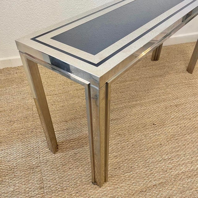 Vintage Console in Chromed Metal and Blue Glass by Liwans, Italy, 1970s For Sale - Image 6 of 9