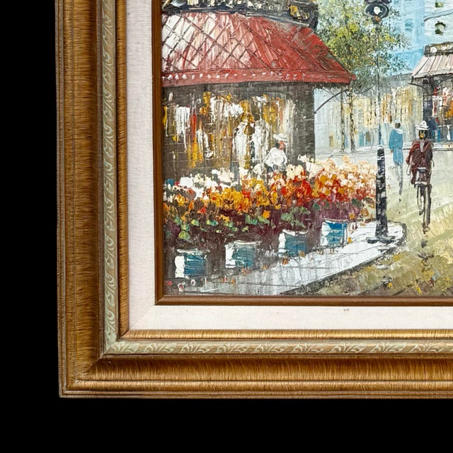 Vintage Paris Cityscape Moulin Rouge Oil Painting, Large Framed 1930s Impressionist Art For Sale In San Diego - Image 6 of 7
