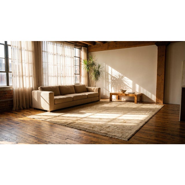 1940s Sensational Tan-Camel Background Color With Damask Pattern Vintage Turkish Oushak Rug For Sale - Image 5 of 7