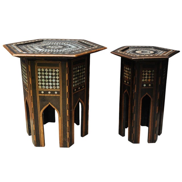 19th Century Moroccan Hexagonal Pedestal Table, 1890s, Set of 2 For Sale - Image 4 of 8