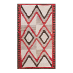 1920s Ivory Gray Diamond Antique American Navajo Carpet 4' X 6'9'' Flatweave Wool Rug