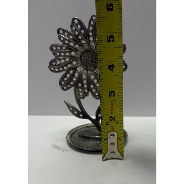 Vintage Silver Tone Flower Figurine | Pierced Metal Daisy Sculpture | Hollywood Regency Vanity Decor | Mid Century Floral Accent For Sale In Indianapolis - Image 6 of 7