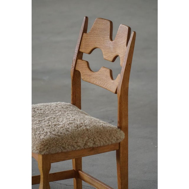 Wood Razorblade Dining Chair in Oak and Lambswool attributed to Henning Kjærnulf, Denmark, 1960s For Sale - Image 7 of 18