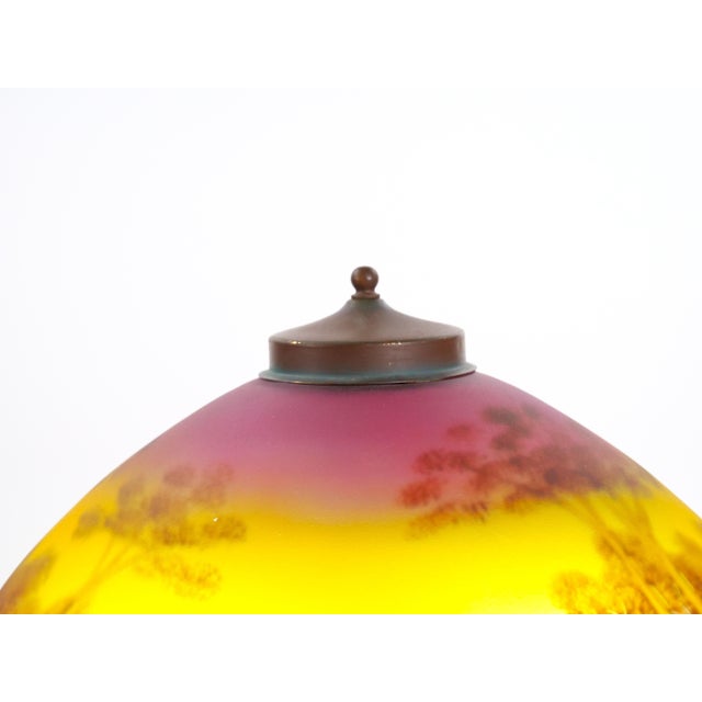 Antique Arts & Crafts Phoenix Reverse Painted Table Lamp / Landscape Scene, C1920 For Sale - Image 9 of 11