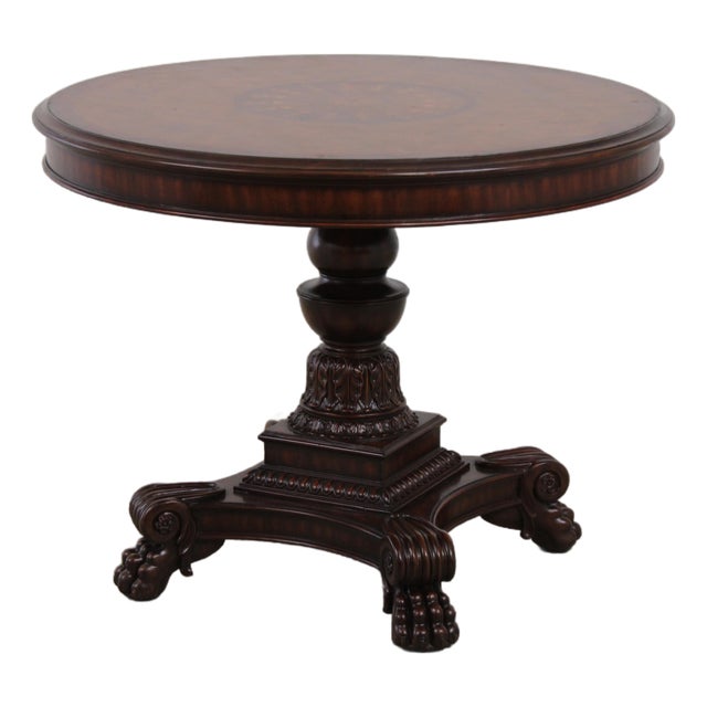 Maitland Smith 42 Inch Round Inlaid Mahogany Center Table For Sale