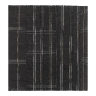 1960s Vintage Black & White Kilim Rug 11'8'' X 13'3'' For Sale