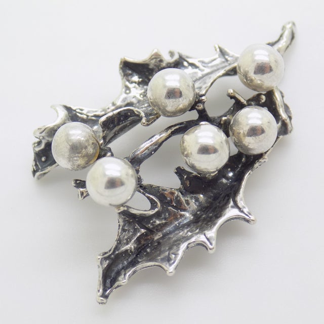 Vintage Italian Handmade Genuine Silver Christmas Decoration Holly Miniature For Sale - Image 4 of 9