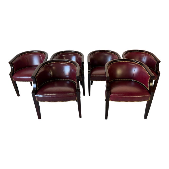 Vintage Hickory Leather Hollywood Regency Style Dining Chairs - Set of 6 For Sale