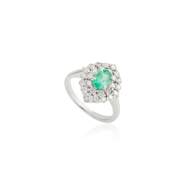 Victorian Princess Style Cluster Diamonds & Emerald 14k Gold Ring Size 5 For Sale - Image 4 of 13