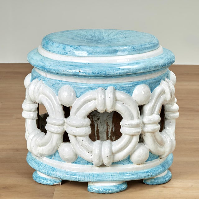 Chic mid century Italian garden seat or stand crafted in terra cotta in a swank Palm Beach regency form decorated in an...