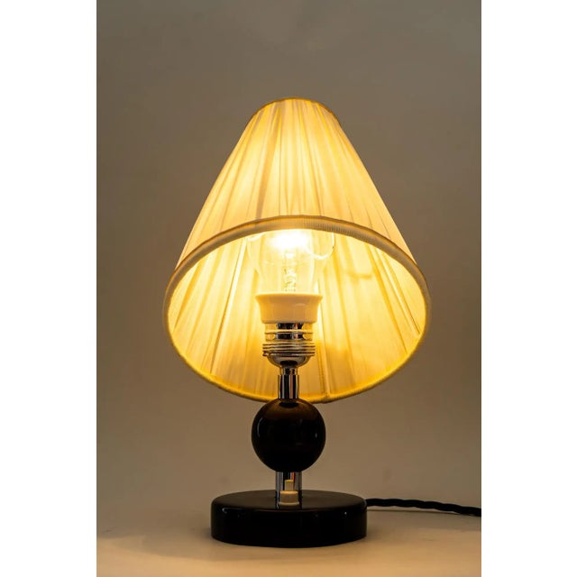 Art Deco Table Lamp with Fabric Shade and Wood Base, 1920s For Sale - Image 9 of 10