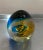 Murano-style blue/yellow glass egg-shaped bubble paper weight/sculpture. Excellent condition.